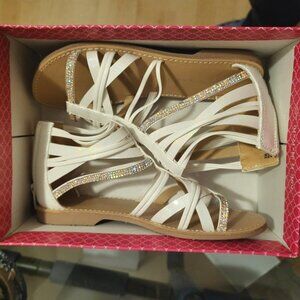 Girl's Kelly & Katie open sparkly white flat dress sandals  Size 2